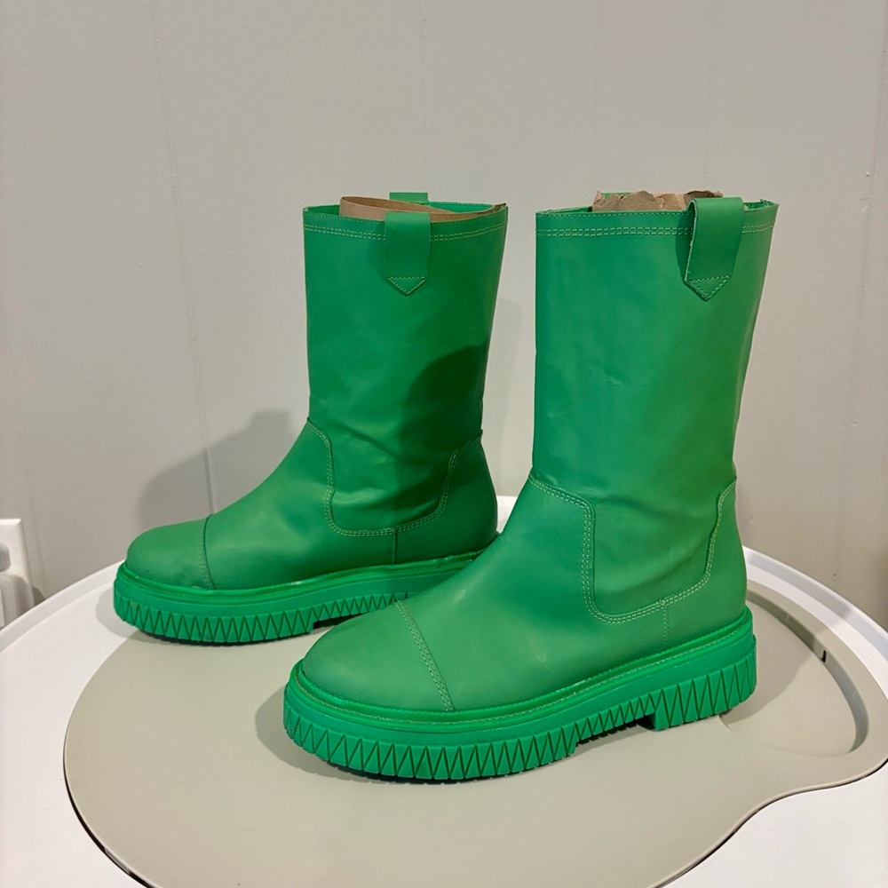 SCHUTZ Neon Green Chunky Platform Combat Boots - Picture 6 of 8